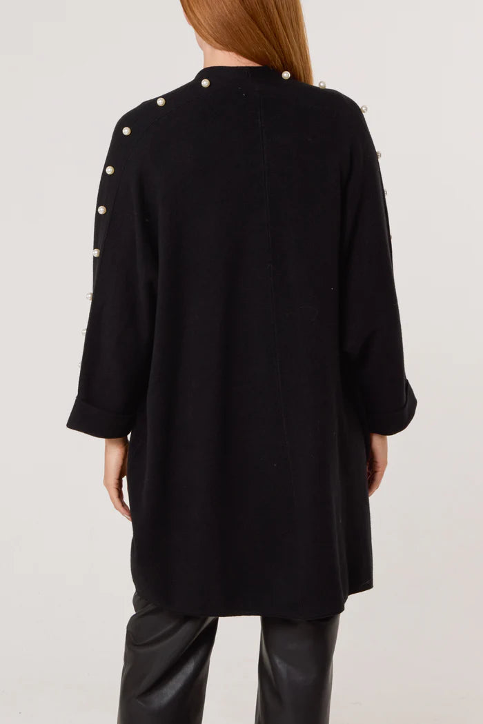 Black Pearl Sleeve Midi Cardigan