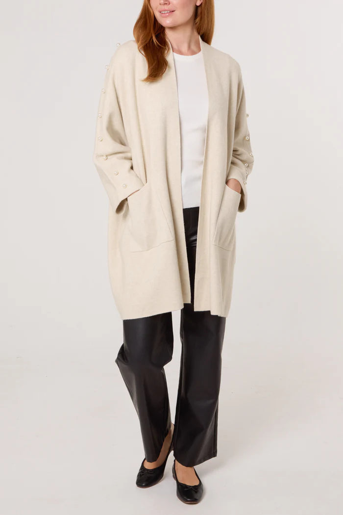 Stone Pearl Sleeve Midi Cardigan