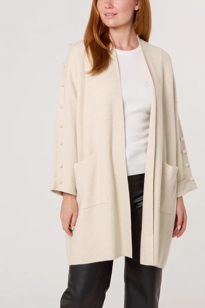 Stone Pearl Sleeve Midi Cardigan