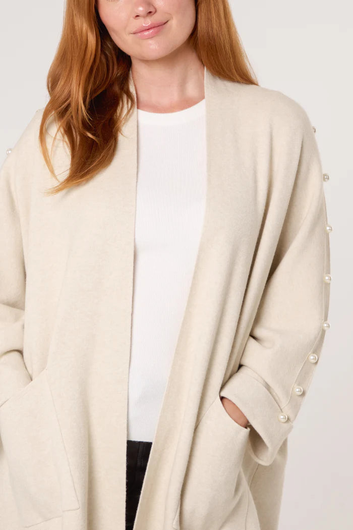 Stone Pearl Sleeve Midi Cardigan