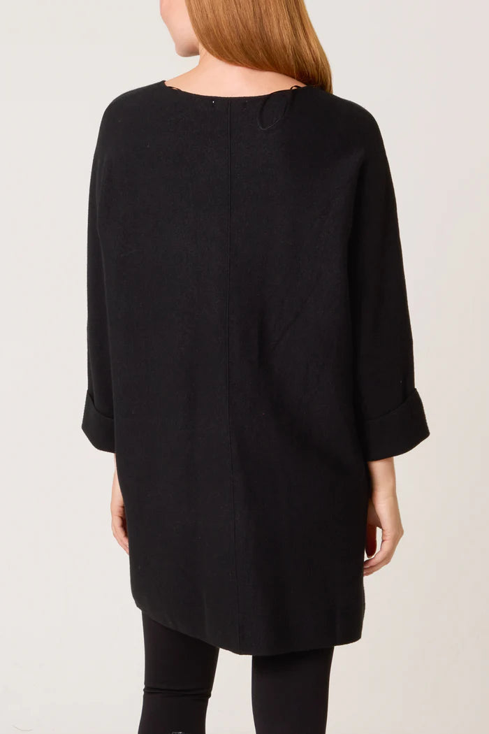 Black Gold Button Pocket Tunic Dress