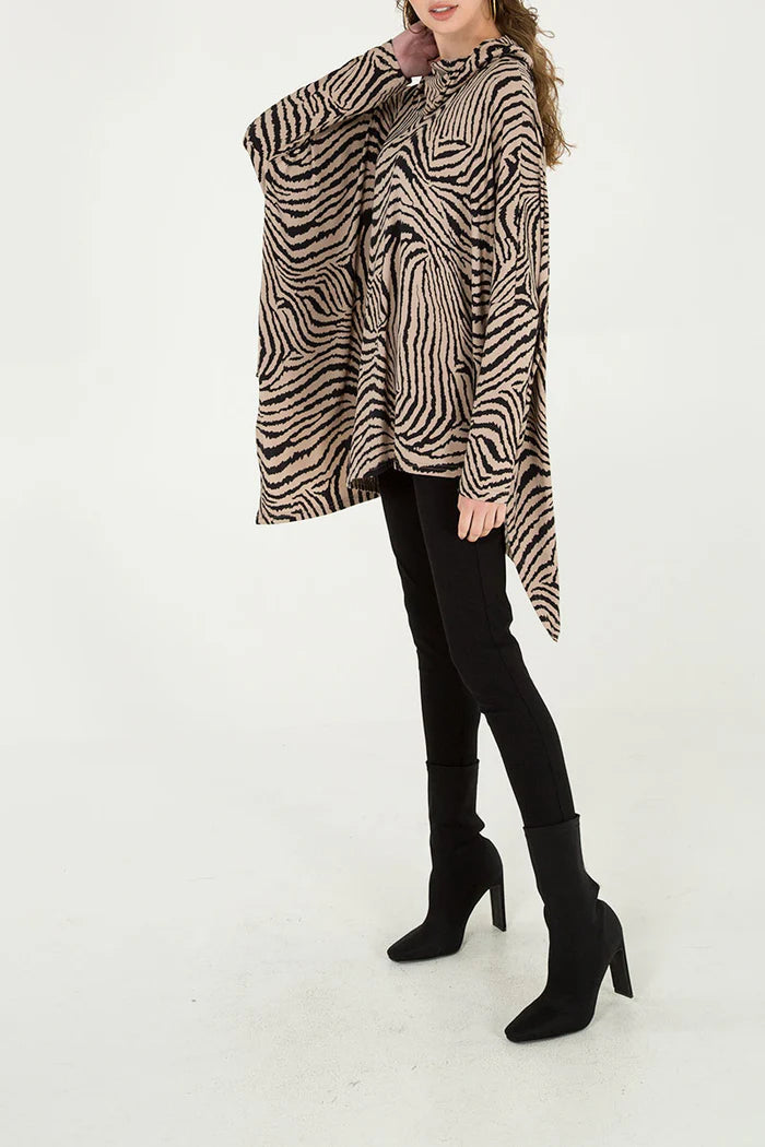 Black Zebra Oversized Cowal Neck Top