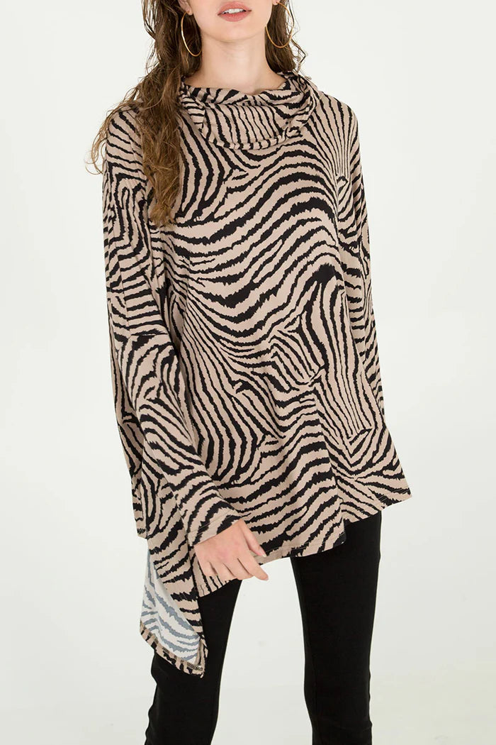 Black Zebra Oversized Cowal Neck Top