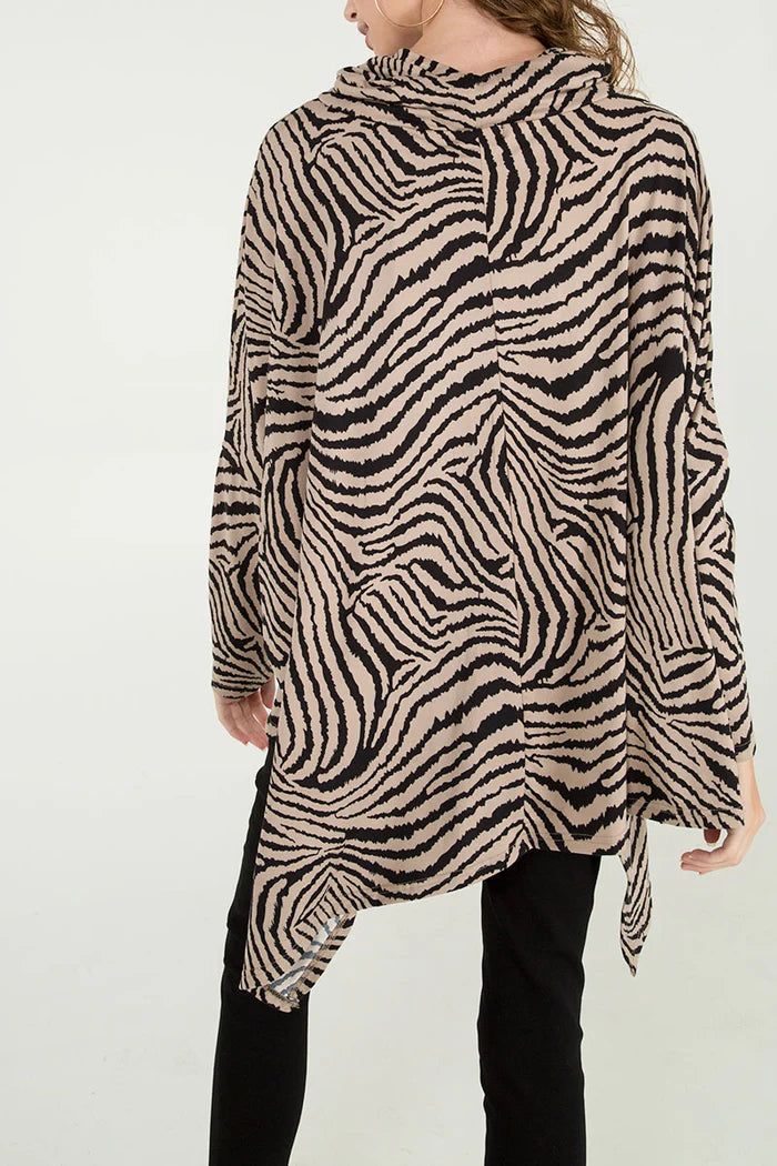 Black Zebra Oversized Cowal Neck Top