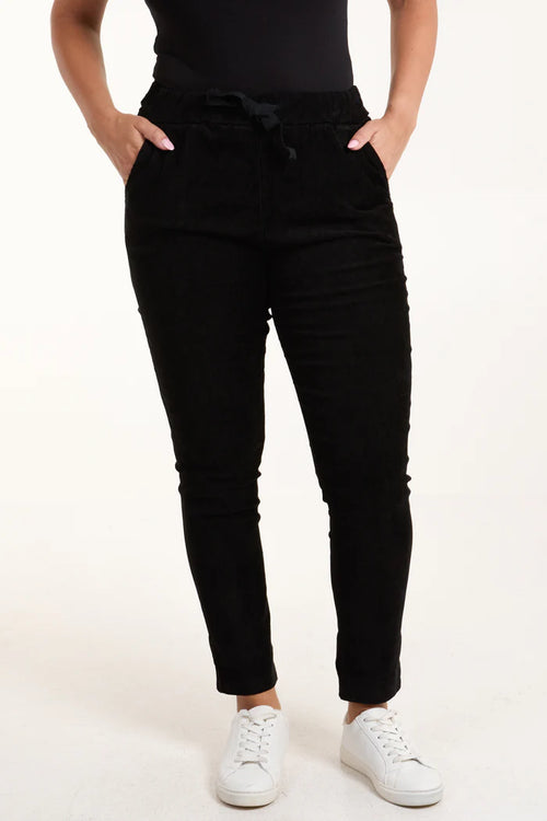 Black Corduroy Magic Drawstring Trousers
