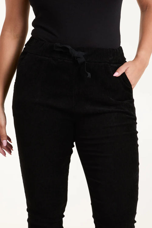 Black Corduroy Magic Drawstring Trousers