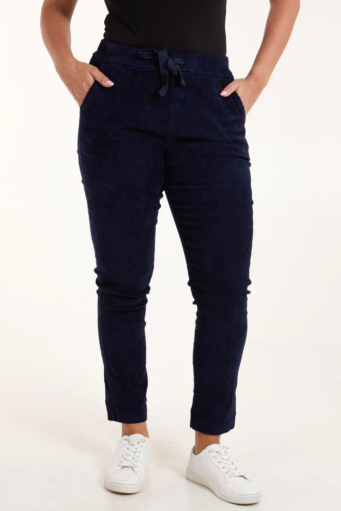 Navy Corduroy Magic Drawstring Trousers