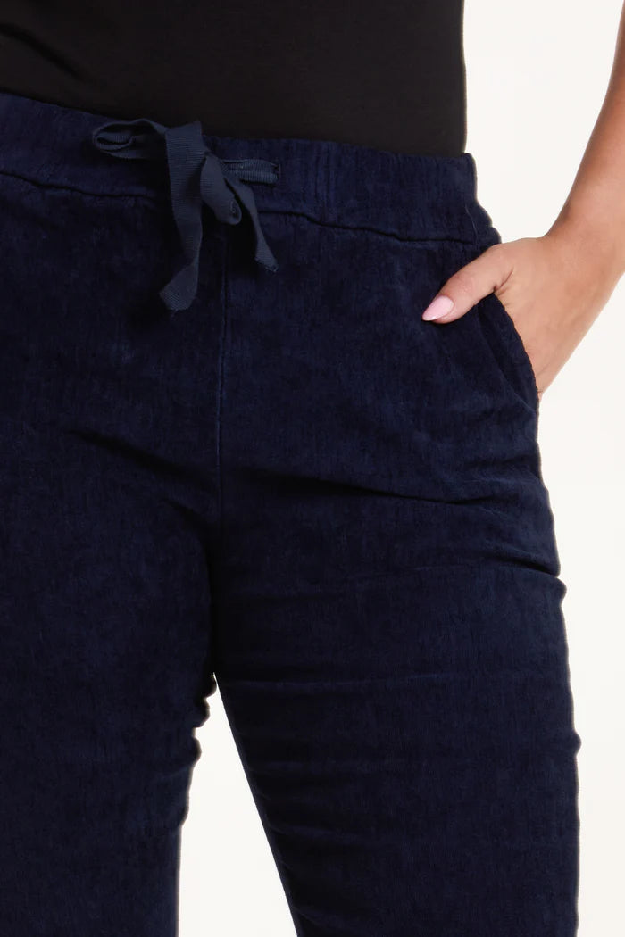 Navy Corduroy Magic Drawstring Trousers
