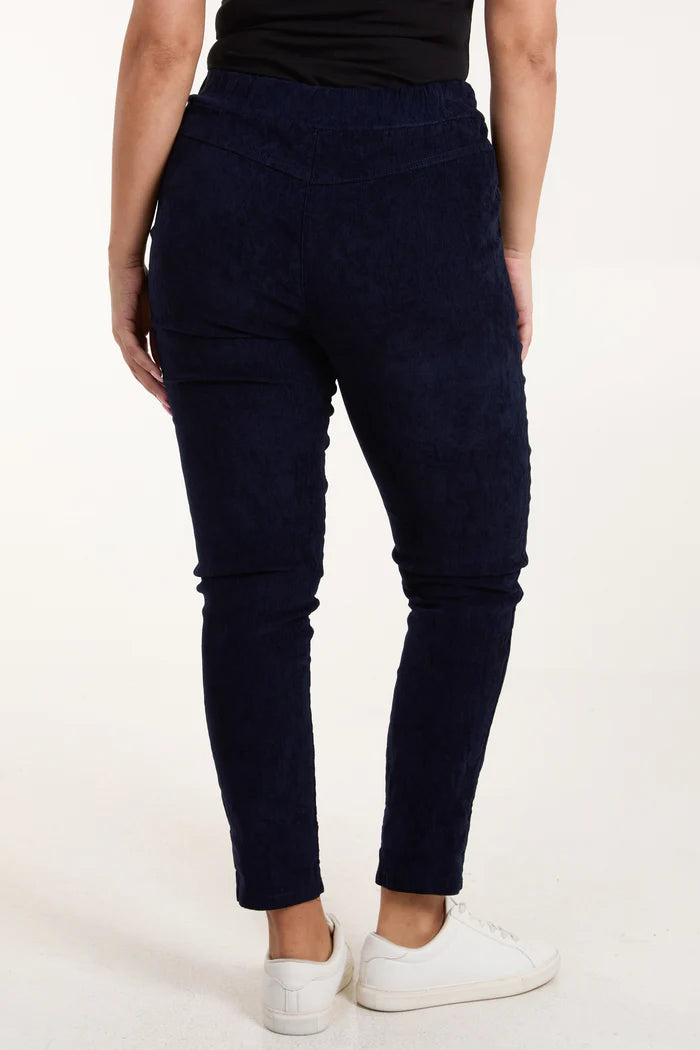 Navy Corduroy Magic Drawstring Trousers