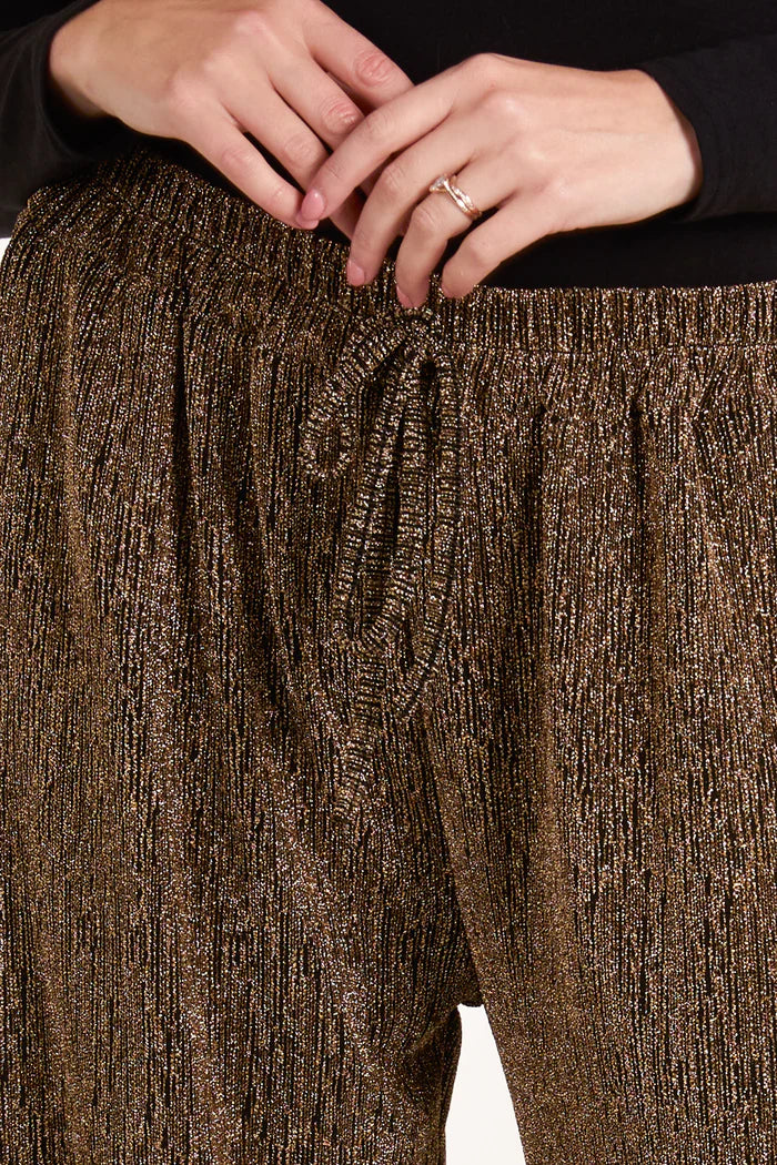 Gold Glitter Elastic Waist Wide Leg Trousers
