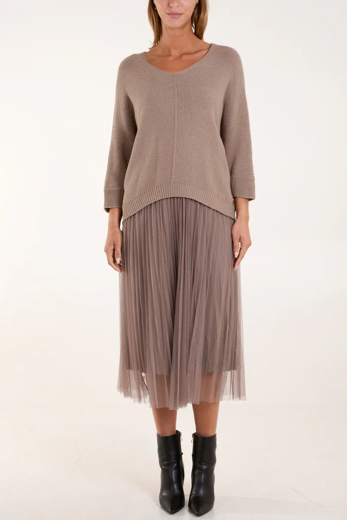 Mocha Tulle Dress and Textured Jumper Set