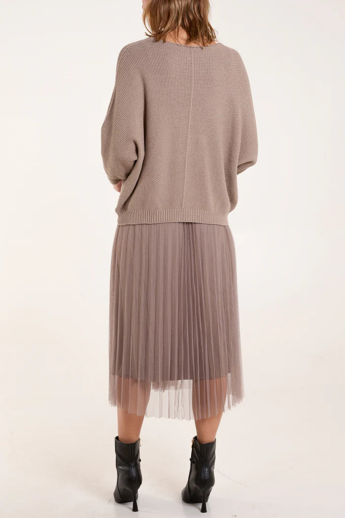 Mocha Tulle Dress and Textured Jumper Set
