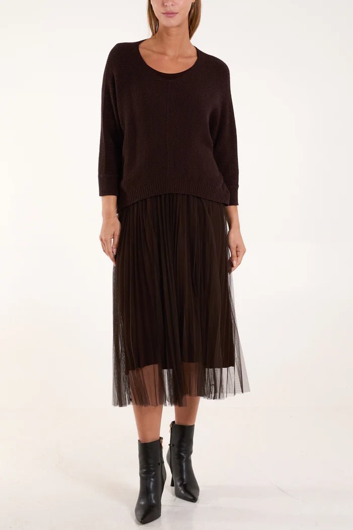 Chocolate Tulle Dress and Textured Jumper Set