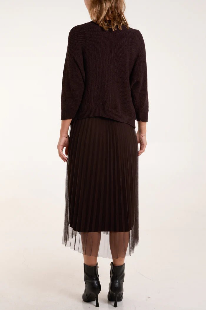 Chocolate Tulle Dress and Textured Jumper Set
