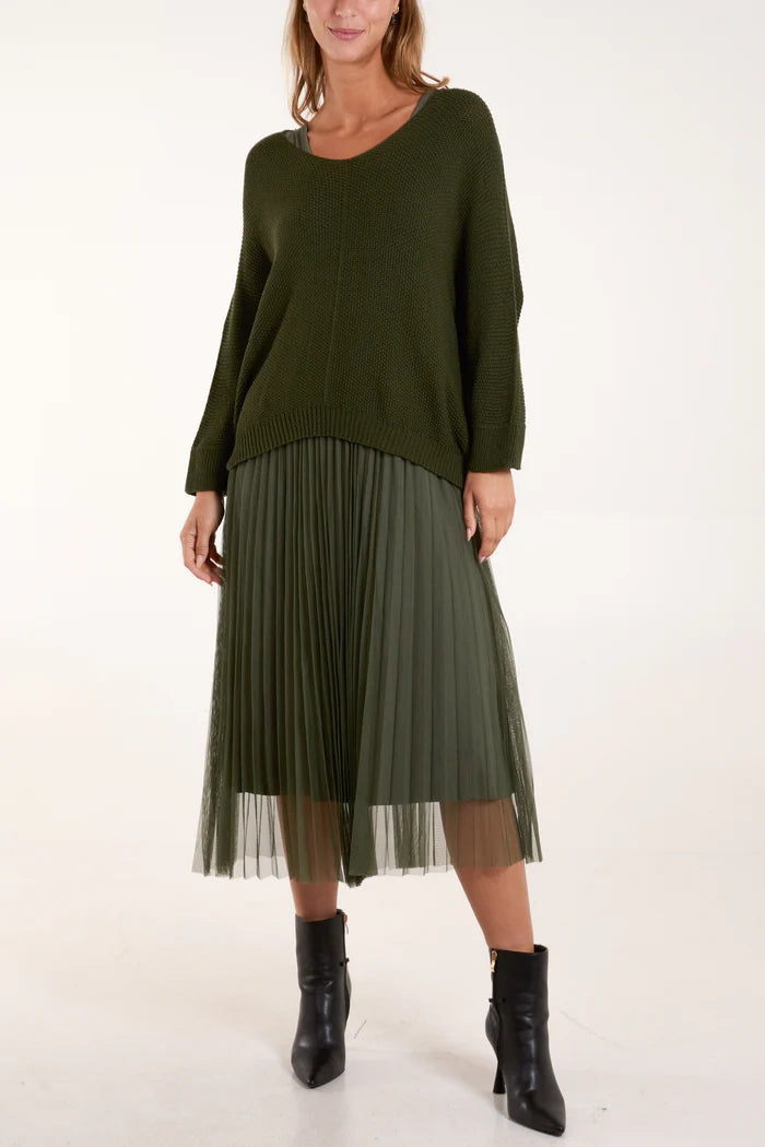 Green Tulle Dress and Textured Jumper Set