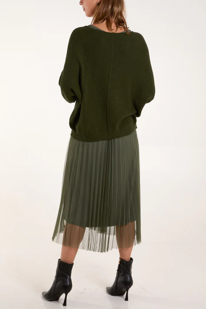 Green Tulle Dress and Textured Jumper Set