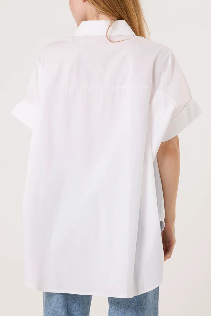 White Gold Brooch Button Statement Shirt