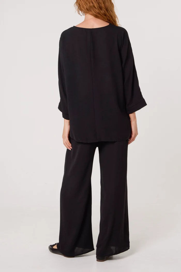 Black Buckle Detail Top and Trousers Set