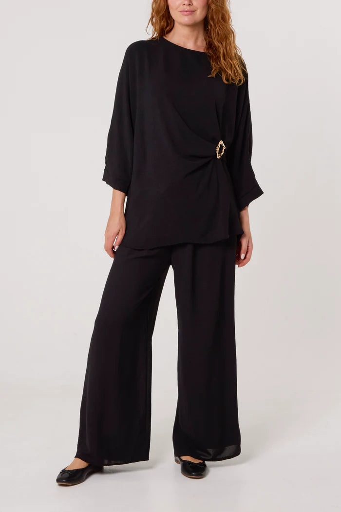 Black Buckle Detail Top and Trousers Set