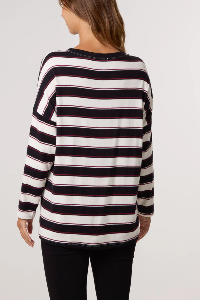 Black Stripe V Neck Light Knit Jumper
