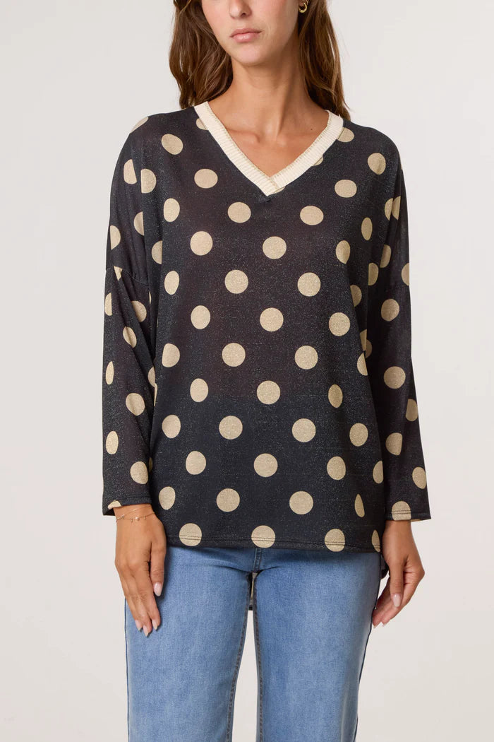 Black Gold Polka Dot Fine Knit Jumper