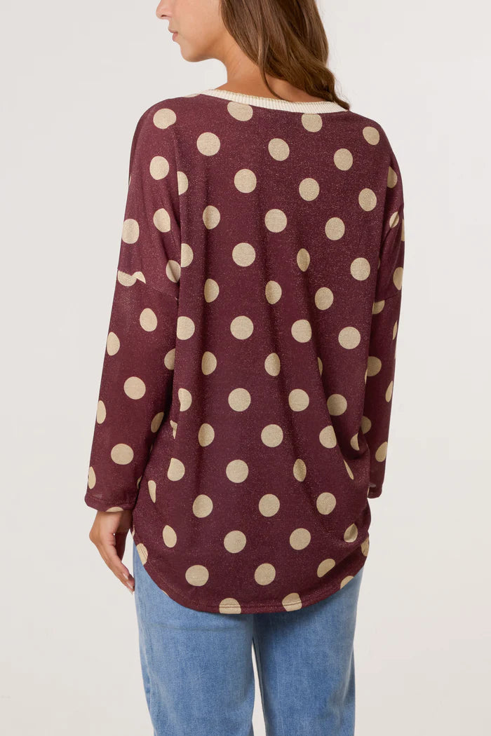 Wine Gold Polka Dot Fine Knit Jumper
