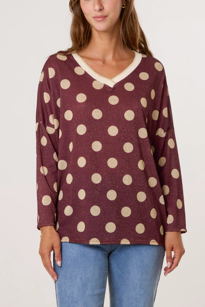 Wine Gold Polka Dot Fine Knit Jumper