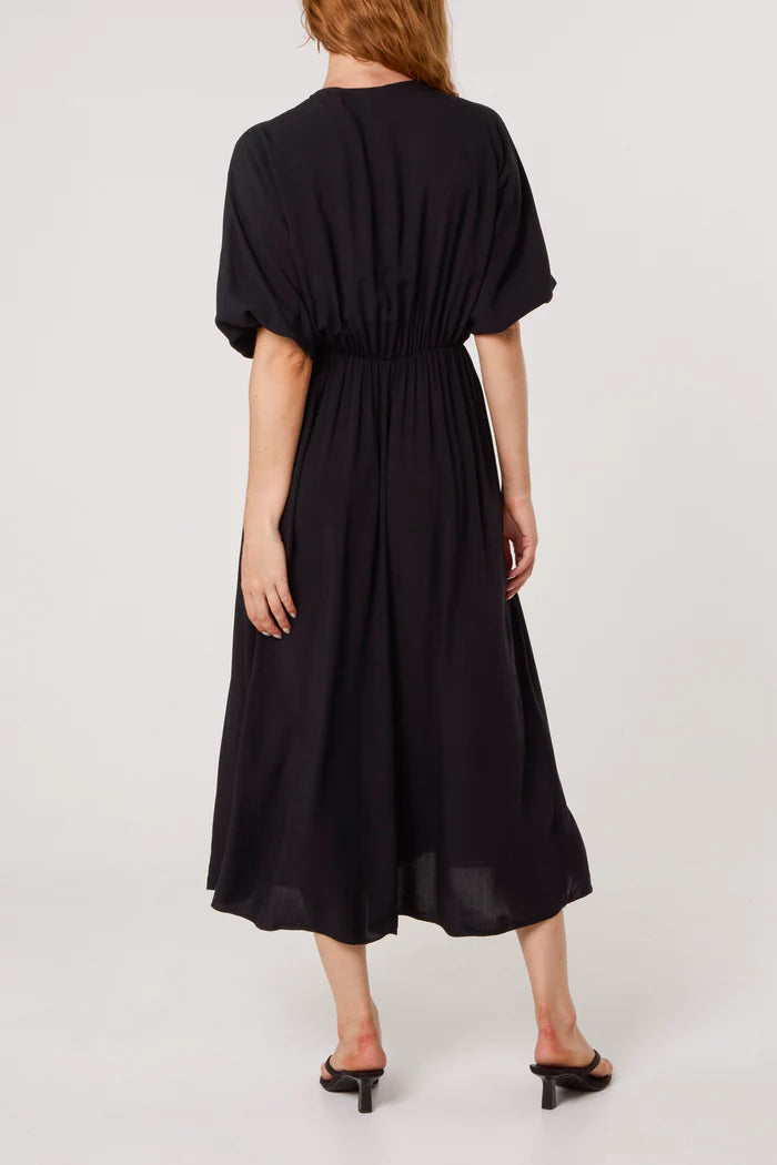 Black Elasticated Neck Midi Dress