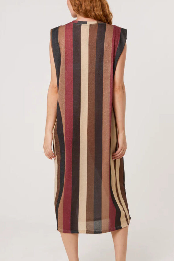 Metallic Knit Striped Midi Dress