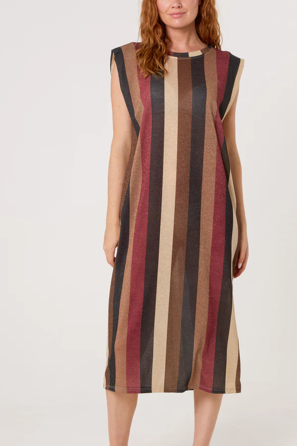 Metallic Knit Striped Midi Dress