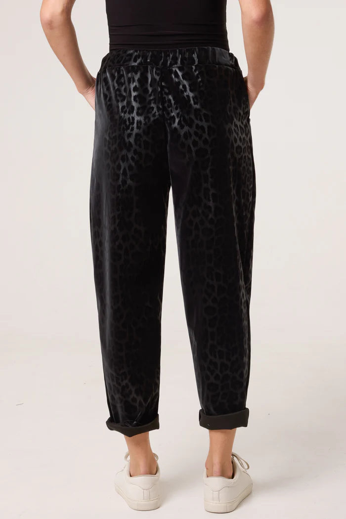 Leopard Coated Black PU Stretch Trousers