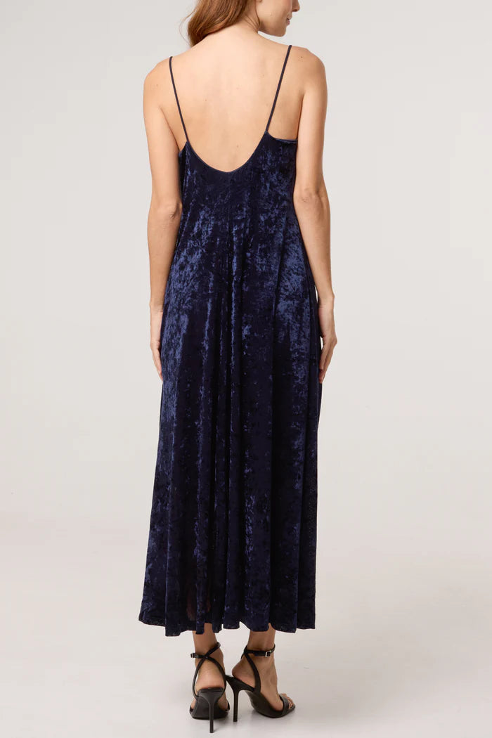 Navy Velvet Strappy Midi Dress