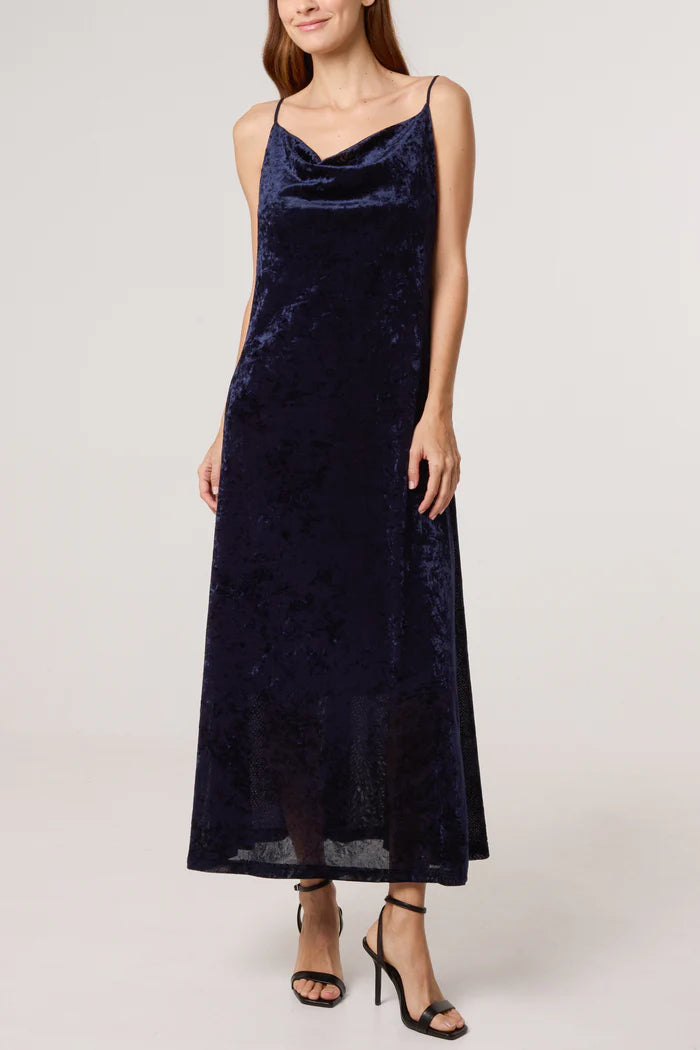 Navy Velvet Strappy Midi Dress