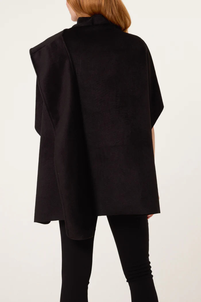 Black Scarf Wrap Detail Cape Top