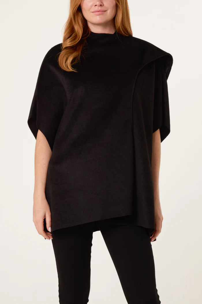 Black Scarf Wrap Detail Cape Top