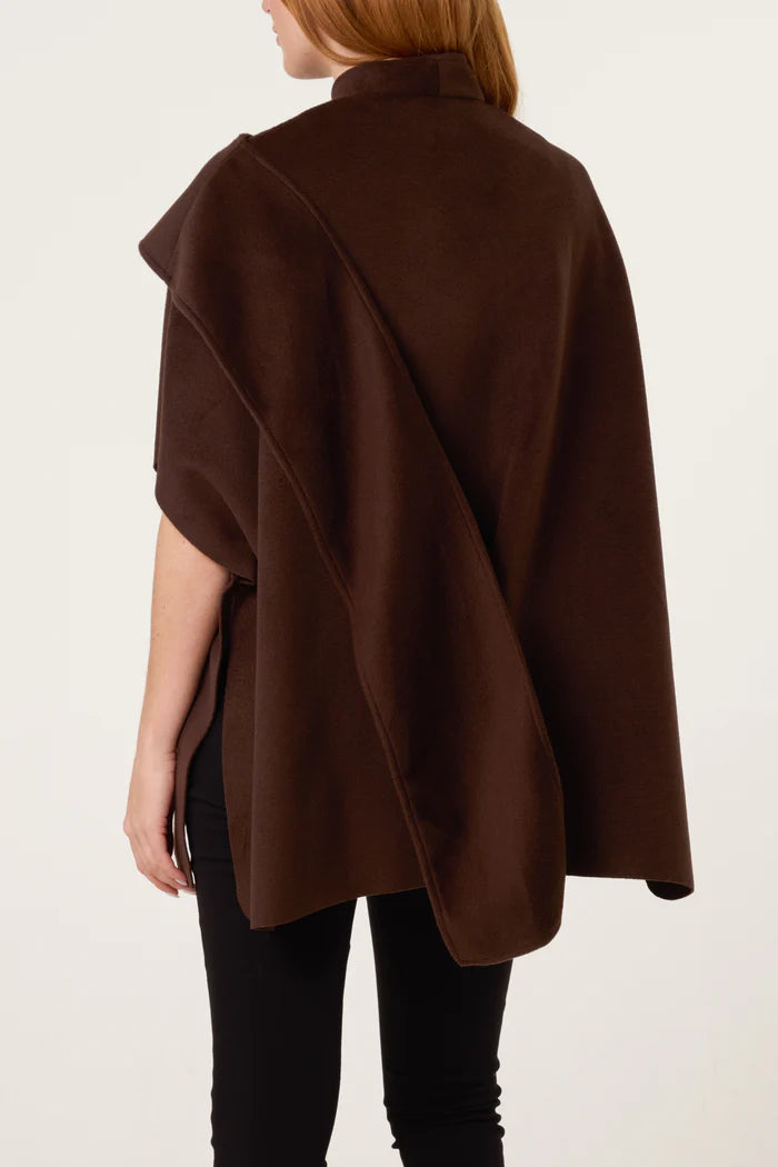 Brown Scarf Wrap Detail Cape Top