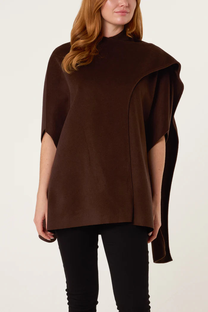 Brown Scarf Wrap Detail Cape Top