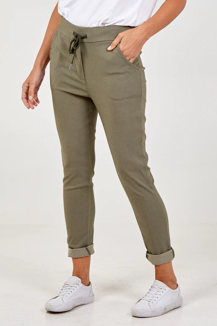 Magic Khaki Plain Smart Stretch Trousers