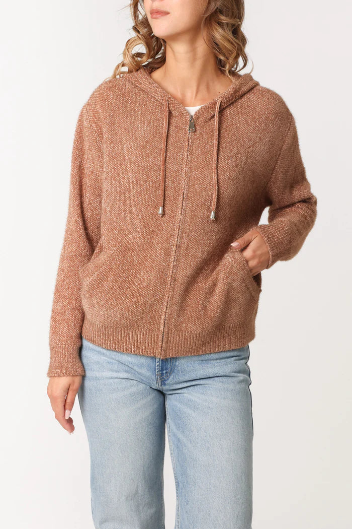 Coffee Zip Up Knitted Hoodie