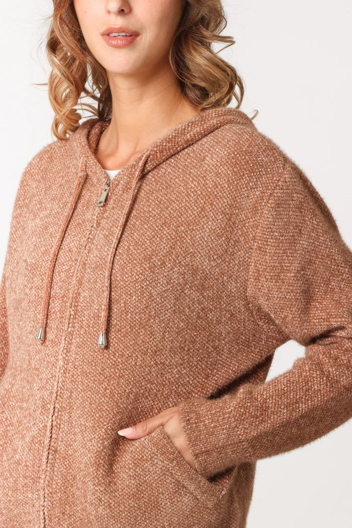 Coffee Zip Up Knitted Hoodie