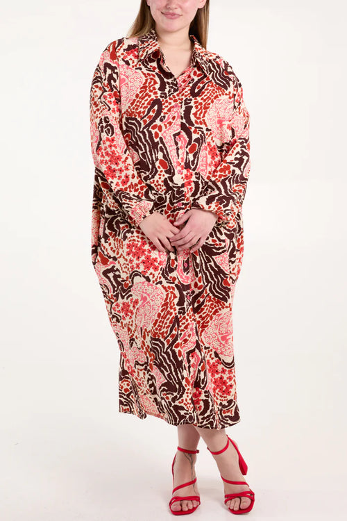 Animal Red Multi Floral Oversized Statement Dress