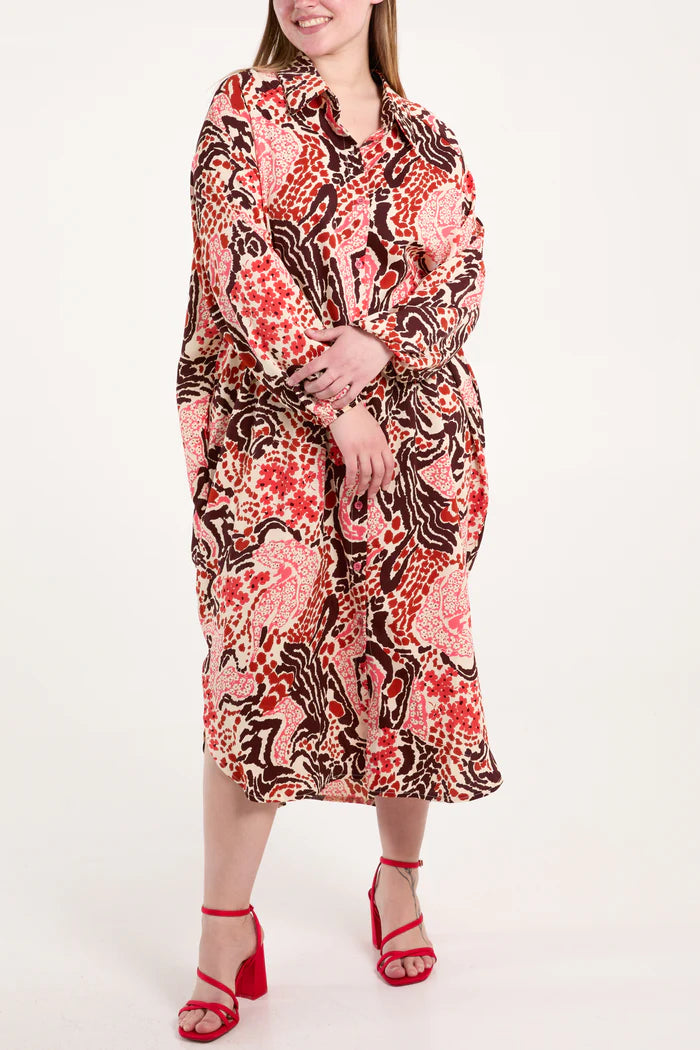 Animal Red Multi Floral Oversized Statement Dress