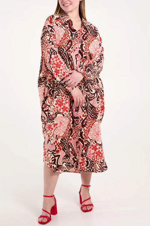 Animal Red Multi Floral Oversized Statement Dress