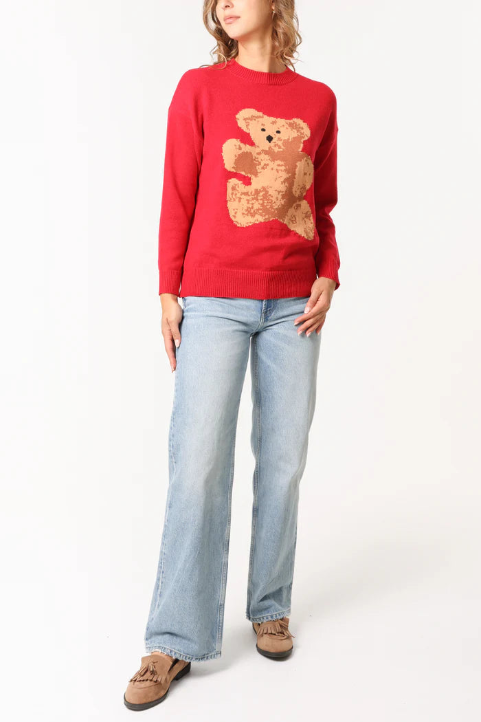 Red Teddy Bear Crew Neck Jumper