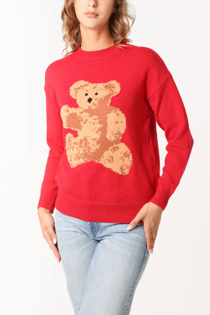 Red Teddy Bear Crew Neck Jumper