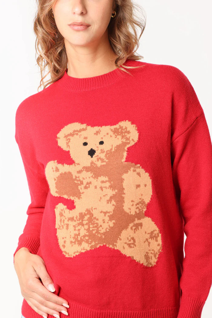 Red Teddy Bear Crew Neck Jumper