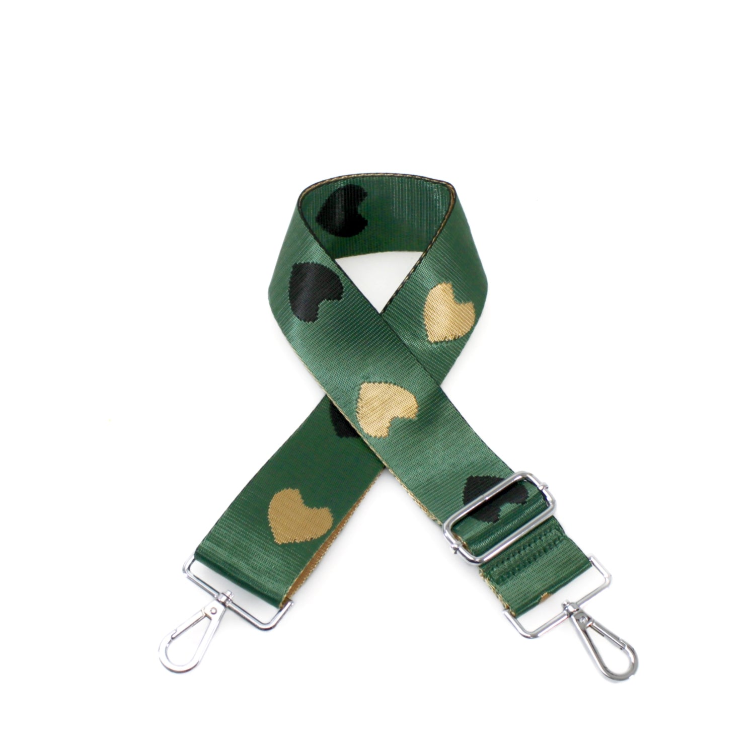 Canvas Strap - Gold & Black Hearts Green