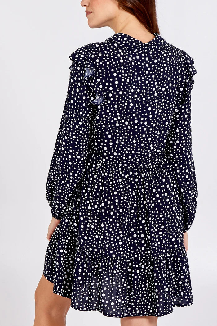 Navy Polka Dot Mini Shirt Dress
