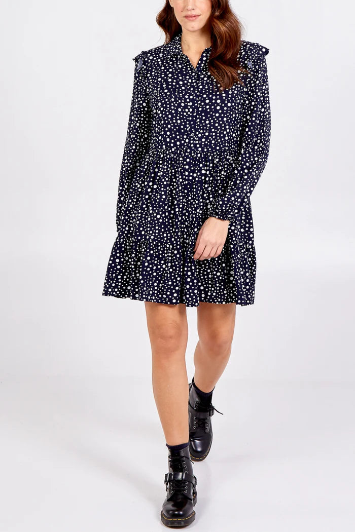 Navy Polka Dot Mini Shirt Dress
