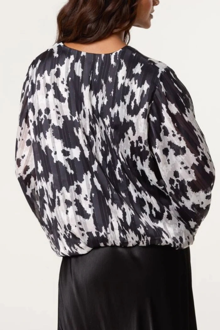 Cow Print Bubble Hem Blouse